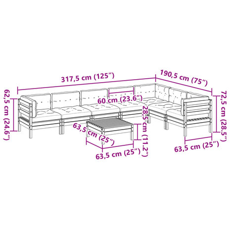 8-delige Loungeset met kussens massief douglas vurenhout