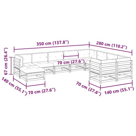 10-delige Loungeset met kussens massief douglas vurenhout