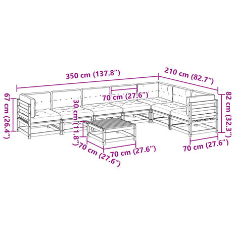 8-delige Loungeset met kussens massief douglas vurenhout
