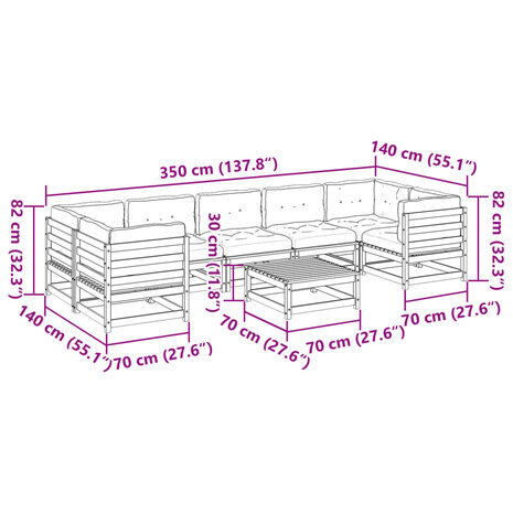 8-delige Loungeset met kussens massief douglas vurenhout