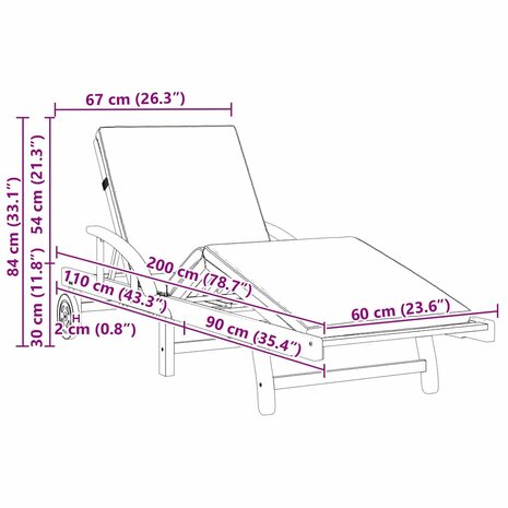 Ligstoel 2 pcs Rood 200 x 67 x 84cm Massief acaciahout