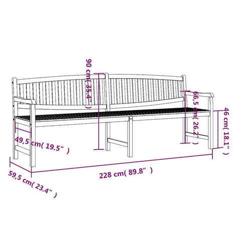 Tuinbank 228x59,5x90 cm massief teakhout