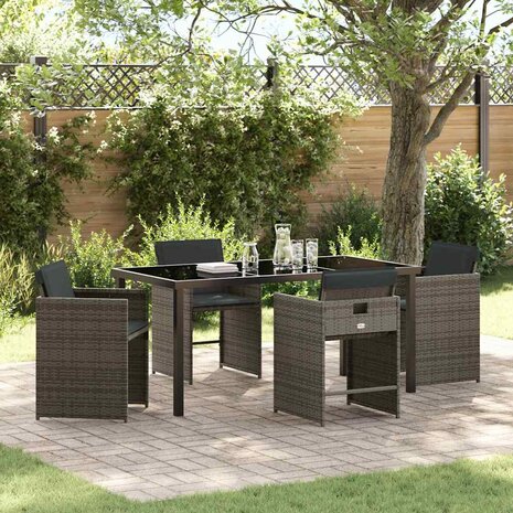 Tuin eettafelset 5 pcs Grijs poly rattan