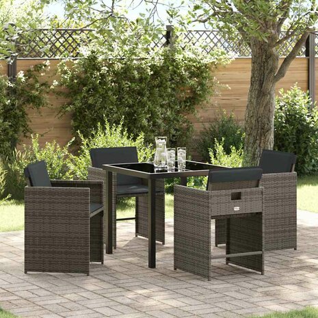 Tuin eettafelset 5 pcs Grijs poly rattan