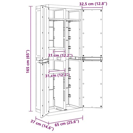 Tuinkast 65x37x165 cm polypropeen zwart