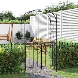 Tuinboog met poort 108x45x235 cm staal zwart