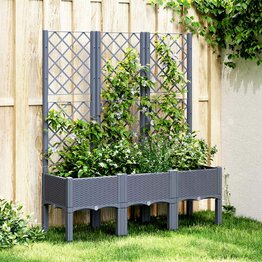 Plantenbak met latwerk 120x40x142 cm polypropeen blauwgrijs