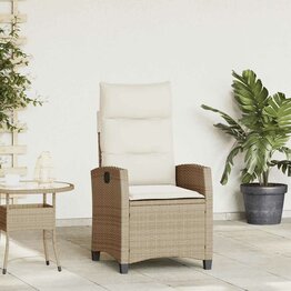Verstelbare tuinstoel met bijzettafel poly rattan beige