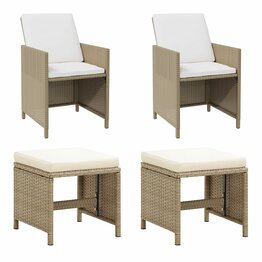 Tuinstoelen 2 st met voetenbanken poly rattan beige