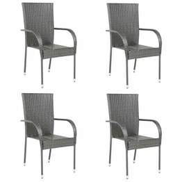 Tuinstoelen stapelbaar 4 st poly rattan grijs
