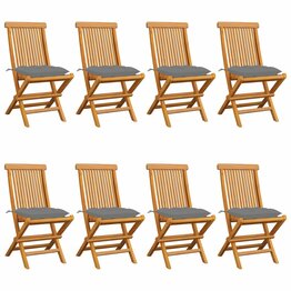 Tuinstoelen 8 st met grijze kussens massief teakhout