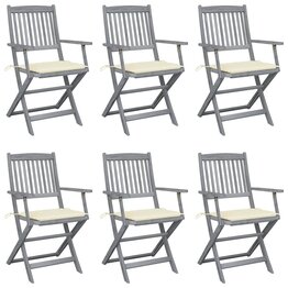 Tuinstoelen 6 st inklapbaar met kussens massief acaciahout