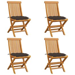 Tuinstoelen 4 st met taupe kussens massief teakhout