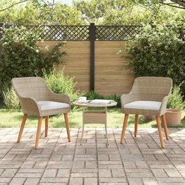 Tuinstoel met kussen 2 pcs Beige 55 x 62.5 x 82cm poly rattan