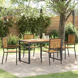 Tuin Eetset 5 pcs Zwart en Hout 140 x 80 x 75 cm poly rattan