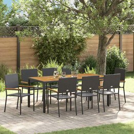 Tuin Eetset 9 pcs Zwart en Bruin 190 x 90 x 75 cm poly rattan