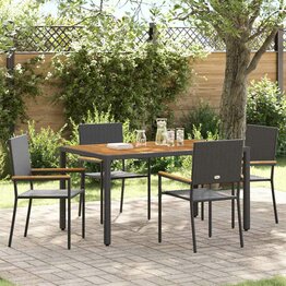 Tuin Eetset 5 pcs Zwart en Hout 150 x 90 x 75 cm poly rattan