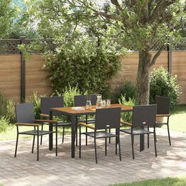 Tuin Eetset 7 pcs Zwart en Hout 150 x 90 x 75 cm poly rattan