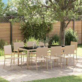 Tuin Eetset 9 pcs Beige 190 x 90 x 75 cm poly rattan