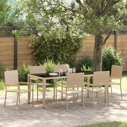 Tuin Eetset 7 pcs Beige en zwart 190 x 90 x 75 cm poly rattan