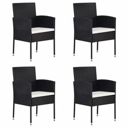 Tuinstoelen 4 st met crèmewitte kussens poly rattan zwart