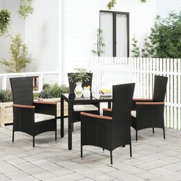 Tuinstoelen 4 st met kussens poly rattan zwart