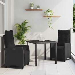 Tuin Eetset 3 pcs Zwart poly rattan