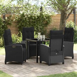 Tuin Eetset 5 pcs Zwart poly rattan