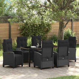 Tuin Eetset 7 pcs Zwart poly rattan