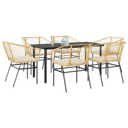7-delige Tuinset met kussens poly rattan glas bruin