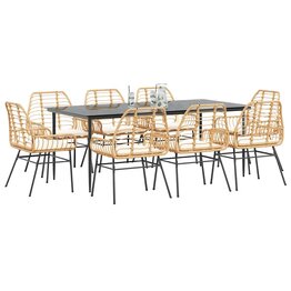 9-delige Tuinset met kussens poly rattan glas bruin