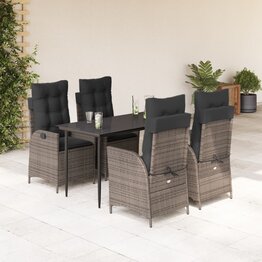 5-delige Tuinset met kussens poly rattan grijs