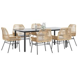 7-delige Tuinset met kussens poly rattan glas bruin