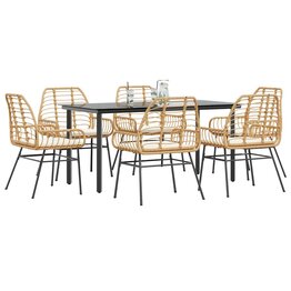 7-delige Tuinset met kussens poly rattan glas bruin
