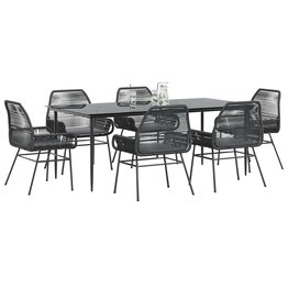 7-delige Tuinset met kussens poly rattan glas zwart
