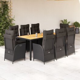 9-delige Tuinset poly rattan zwart