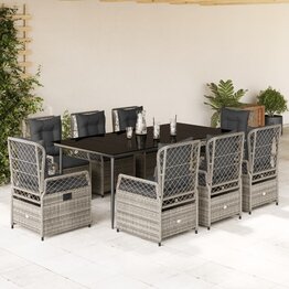9-delige Tuinset met kussens poly rattan grijs