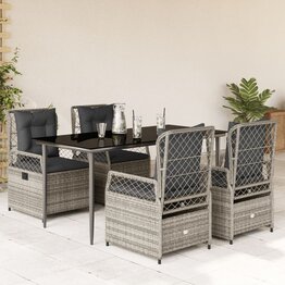 5-delige Tuinset met kussens poly rattan grijs