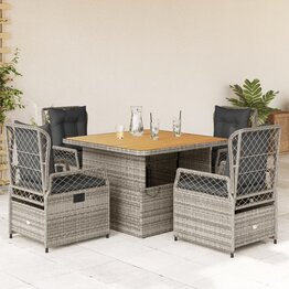 5-delige Tuinset met kussens poly rattan grijs
