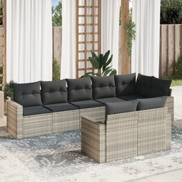 8-delige Loungeset met kussens poly rattan lichtgrijs
