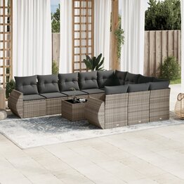 11-delige Loungeset met kussens poly rattan grijs