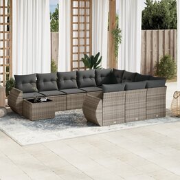 11-delige Loungeset met kussens poly rattan grijs