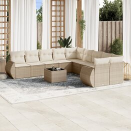 11-delige Tuinset met kussens poly rattan beige