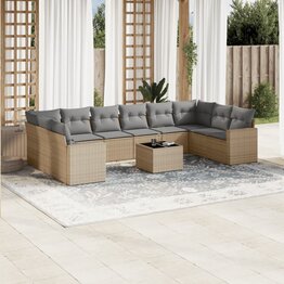 11-delige Tuinset met kussens poly rattan beige
