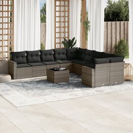 11-delige Loungeset met kussens poly rattan grijs