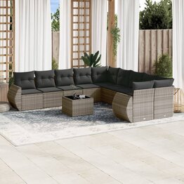 11-delige Loungeset met kussens poly rattan grijs