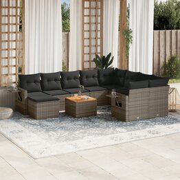 11-delige Loungeset met kussens poly rattan grijs