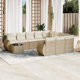 11-delige Tuinset met kussens poly rattan beige