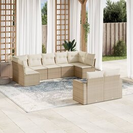 9-delige Loungeset met kussens poly rattan beige