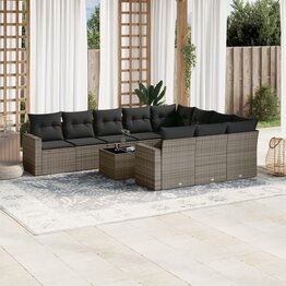 11-delige Loungeset met kussens poly rattan grijs
